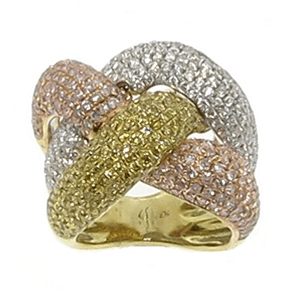 Tri-Color Gold and Diamond Ring